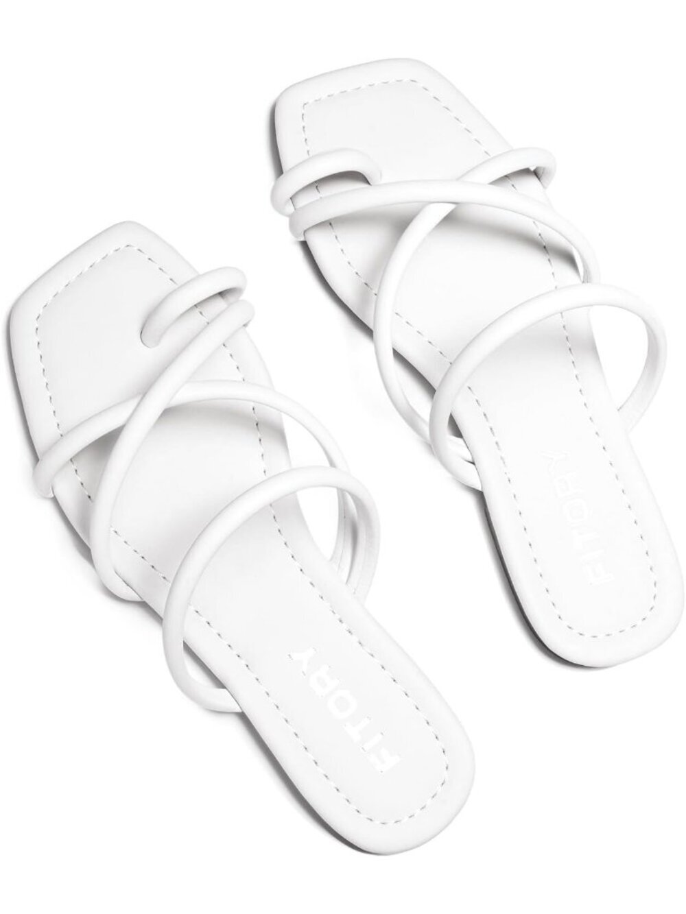 Womens All White Flat Toe Ring Thongs Cross Strap Polyurethane Slide Sandals